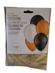 NEW package of 15 Latex balloons BLACK, WHITE, & ORANGE assortment 11″