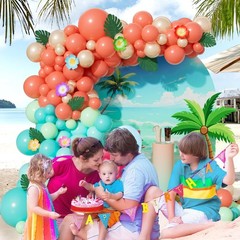 151pcs Tropical Balloon Arch Kit, Coral Red Teal Pastel Green Blue Pearl Gold…