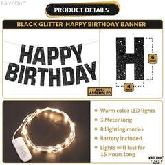 KatchOn, Glitter Black Happy Birthday Banner Light Up – Prestrung, 10 Feet | …