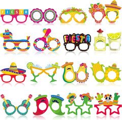 32 Pcs Mexican Fiesta Party Decorations Paper Eyeglasses Taco Cactus Pinata Cinc
