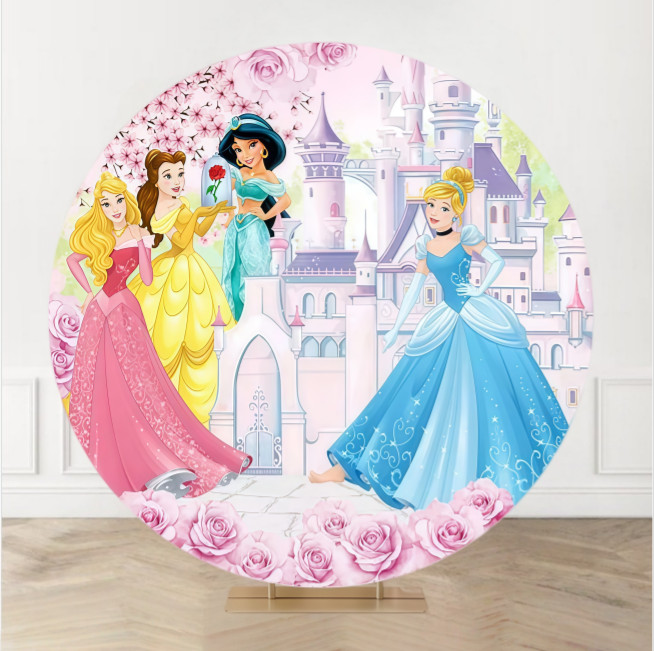 Princess Castle Round Backdrop Girls Birthday Party Decor Cover Photo Background