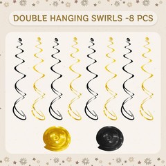 40 PCS 2026 Happy New Year Decorations Hanging Swirls Black Gold Party NYE