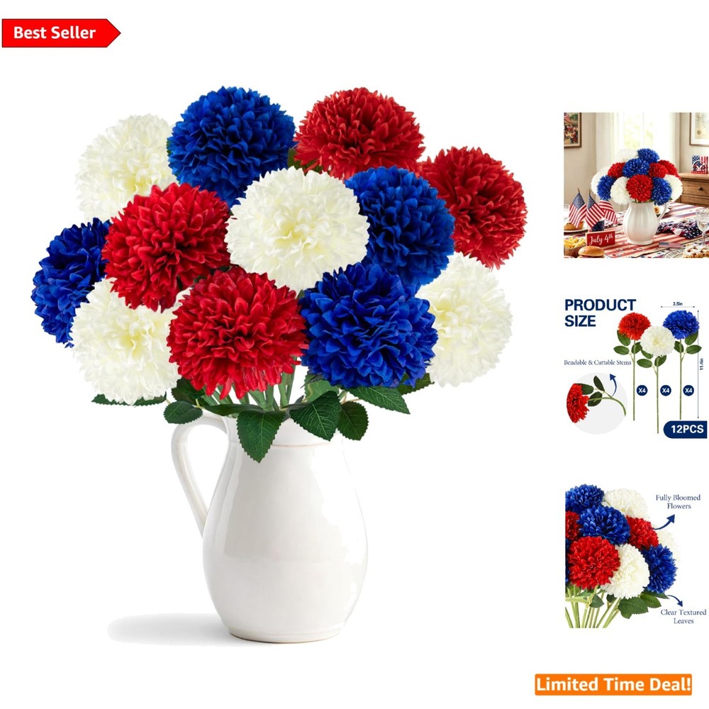 Elegant Silk Chrysanthemum Flowers – 12 Pcs for Independence Day Centerpieces