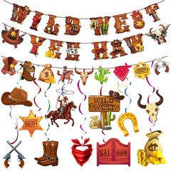Western Cowboy Party Decorations, 13 Pcs Cowboy Wild West Hanging Swirls Banner