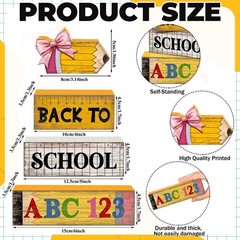 Versatile Rustic Wooden Back to School Decorations – 4 Pcs with Pencil Topper