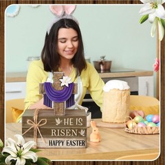 Easter He Is Risen Wooden Sign Table Centerpiece Cross Faux Book 4 PCS