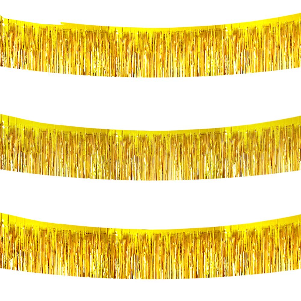 BEISHIDA 3 Packs 30 Feet Metallic Foil Fringe 3 Count (Pack of 1), Gold
