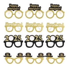24 Pieces Happy New Year Eyeglasses Fancy Party Glasses for 2025 NYE Party Gold