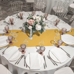 12-Pack 12×108″ Satin Table Runner & 84″ Round Plastic Tablecloths Set