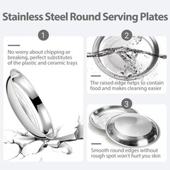 WUWEOT 10 Pack Stainless Steel Dinner Plates, 10″ Round Kitchen Metal Silver