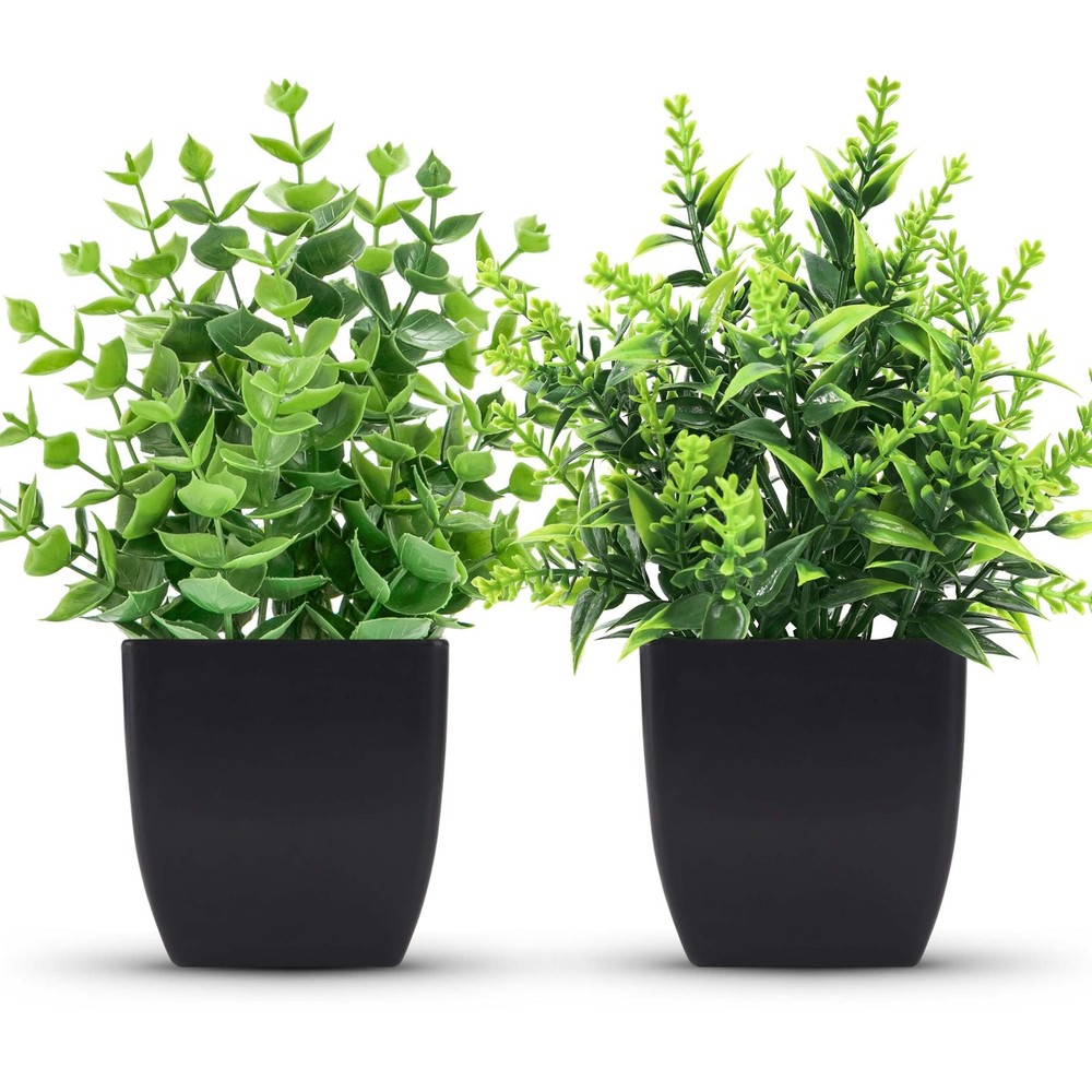 ZJIA 2 Pack Small Fake Plants Black Bathroom Accessories for Home