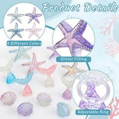 48 Pcs Resin Mermaid Theme Cupcake Ring Toppers Seashell Mermaid Tail Starfis…