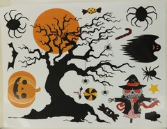 SKELETONS, WITCHES, WEREWOLF, ZOMBIES – HALLOWEEN WALL & WINDOW DECOR – 35×27 CM