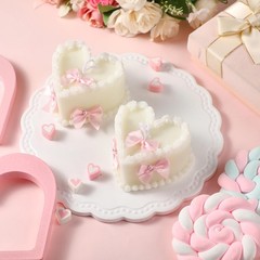 2 Pcs Pink Bow Heart Candles Coquette Party Cute Supplies
