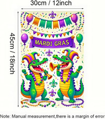 1PC 2D Flat 79X47 Inch Mardi Gras Party Banner with Cartoon Alligators Jester Ha