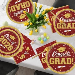 Maroon Gold Graduation Decorations 2026,200Pcs Maroon Graduation Plates and Napk