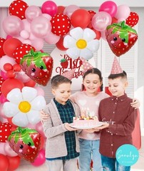 Berry First Birthday Decor 12Ft Strawberry Balloon Arch Kit with Strawberry Ball