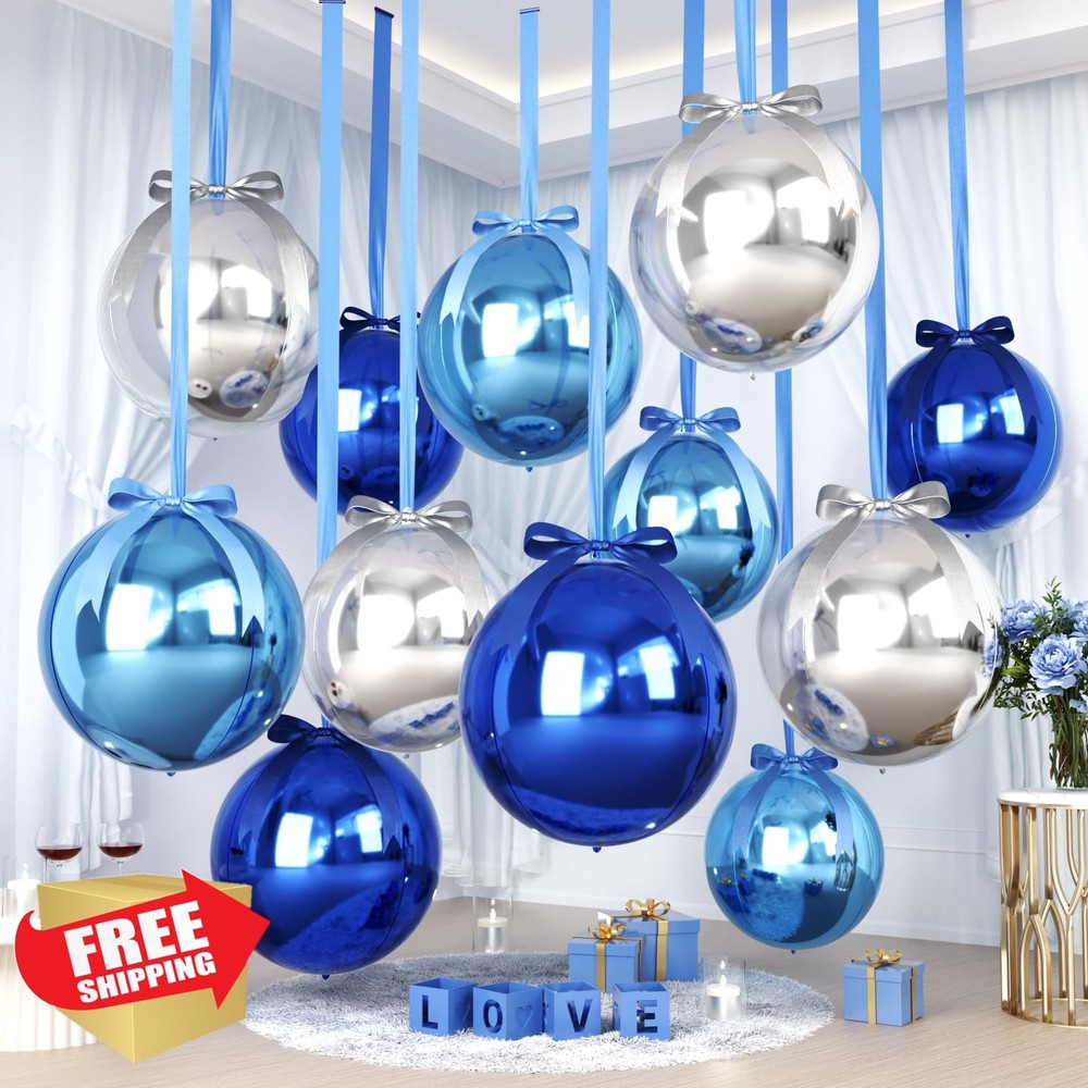 FunHot Blue Silver 12PC 22″ 15″ 10″ 4D Balloons