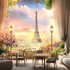 7×5 ft Eiffel Tower Photo Backdrop – Parisian Wall Tapestry for Birthday Party D