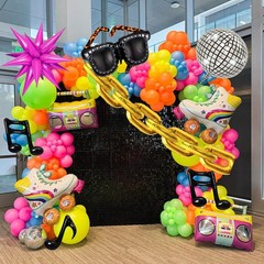 171Pcs 80s 90s Disco Balloon Arch Kit – Retro Party Decorations, Foil Balloons