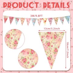 Funtery 5 Pcs Retro Bright Floral Paper Garland Chic Tea Party Multi-colored