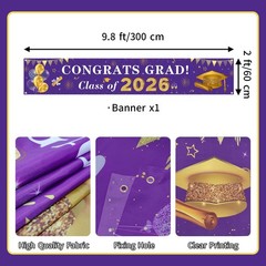 2026 Graduation Decorations Congrats Grad Class of 2026 Purple and Gold