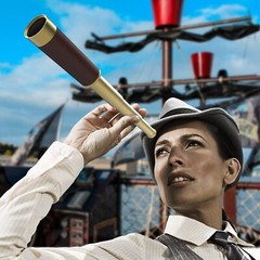 Portable Collapsible Pirate Telescope Set with Treasure Map & Pocket Compass