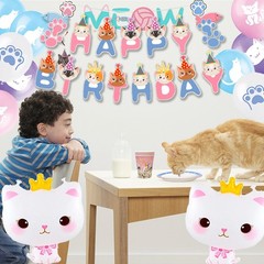 178 Cat Birthday Party Decorations Kitten Supplies Tableware Set Balloons Plates