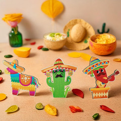 3 Pcs Mexican Fiesta Table Centerpiece Sign Cinco De Mayo Table Signs Sombrero C