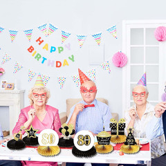 8 Pieces 80Th Birthday Decorations Set, Happy 80Th Honeycomb Centerpieces Tab..