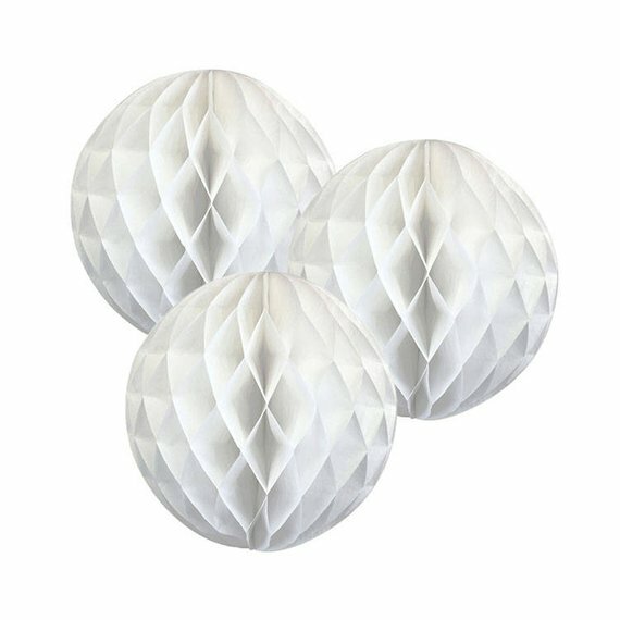 3x White 12″ HoneyComb Round Tissue Paper Lantern Balls Pom Poms Wedding Decor