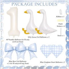Silly Goose 1st Party Decorations – 7 Pcs Goose Balloons & Blue Bow Set – 40”…