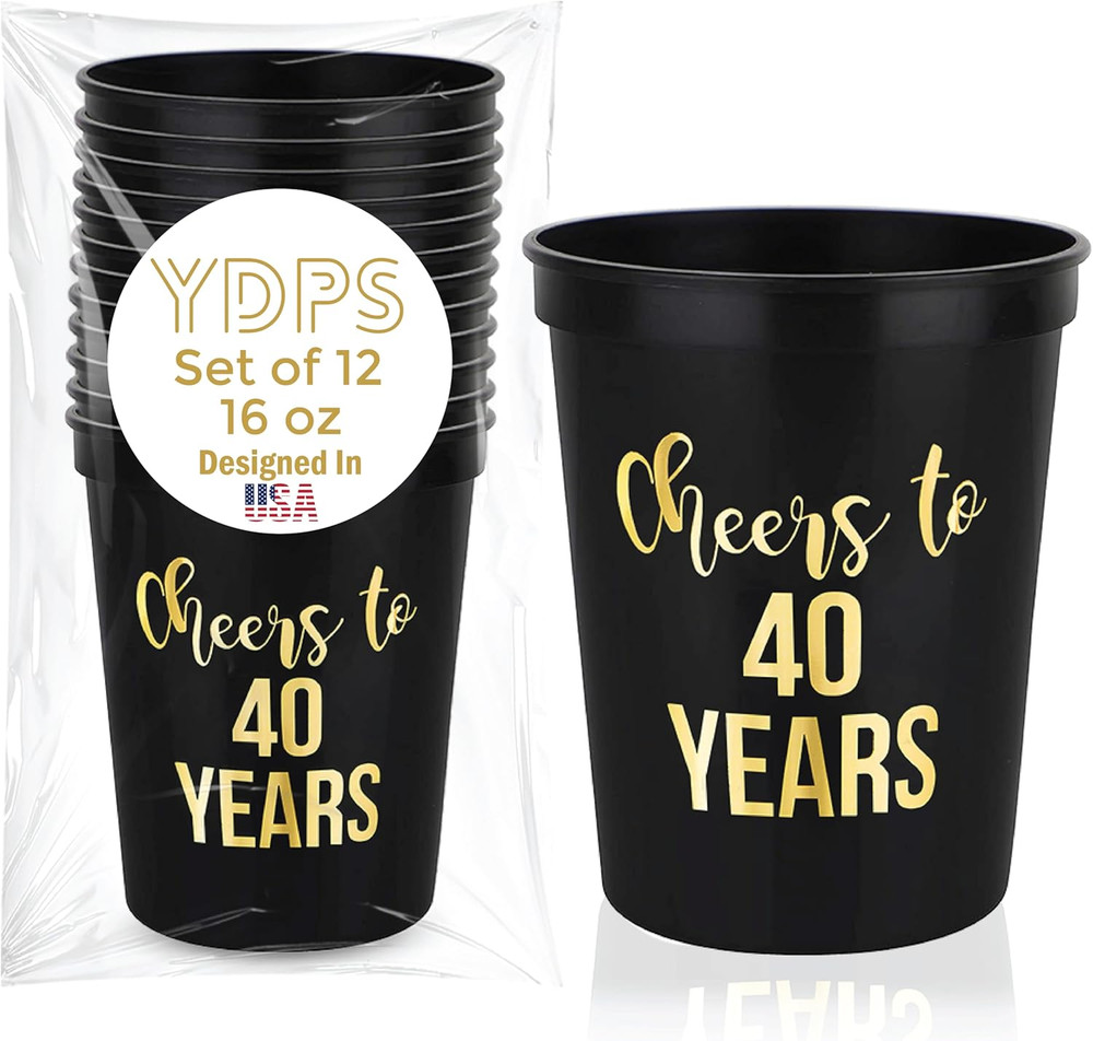 Cheers to 40 Years Old Birthday Decoration Cups, 12-Pack, 16 Oz Each – 40Th Birt