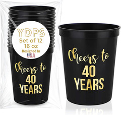 Cheers to 40 Years Old Birthday Decoration Cups, 12-Pack, 16 Oz Each – 40Th Birt