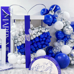 136pcs Blue White Silver Balloon Garland Kit – 18/12/10/5 Inch Royal Blue, Silve