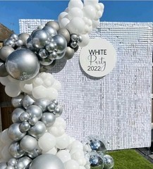 Shimmer Wall Backdrop for Party – Matte White 24 Panels Square Sequin Wall…