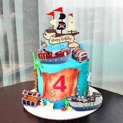 Pirate Ship Cake Topper Nautical Sailboat Model Decoration Set Gold Coins and…