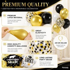 Graduation Balloon Arch Kit 2026, 120Pcs Black and Gold Grad Balloon Arch, Bl…
