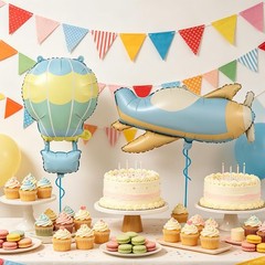Matte Airplane & Hot Balloon Foil Balloons Set, 2Pcs – 31″ Airplane & 24″ Hot…