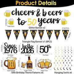 Black Gold 50Th Birthday Decorations for Him Men, Happy 50Th Birthday Supplies C
