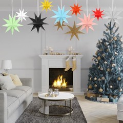 5 Pcs Paper Star Lanterns 9-Pointed Hanging Lampshade, Gold