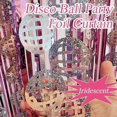 Disco Party Decorations Set – 2 Silver Tinsel Fringe Curtains & 2 Pink Backdrops