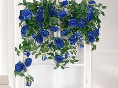5 Pack Artificial Royal Blue Rose Vines Floral Garlands Total 32.5 Ft Fake Vine