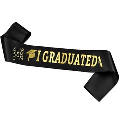 2026 Black Graduation Satin Sash Gold Glitter I Graduated Party Decor Supplies