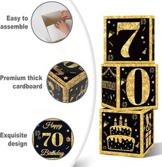 70th Birthday Celebrations: 3PCS Black Gold Balloon Boxes for Festivities