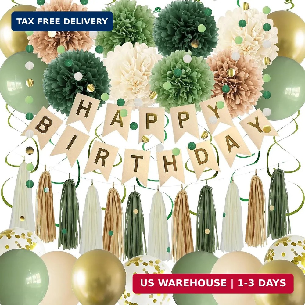 Green Birthday Party Decorations for Women Girls with Happy Birthday Banner,Tiss