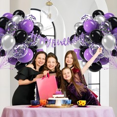 60pcs Purple and Black Balloons 12inch, Purple and Silver Balloon with Metall…