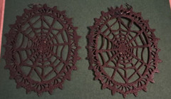 Sparkly Hanging Halloween decorations. Black cobwebs and Gold witches.