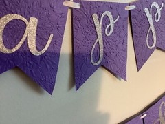 Happy Birthday Banner, Purple Embossed w/ Silver Glitter Letters, Party Bunting