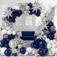 Navy Blue and Silver Balloon Garland Arch Kit 158pcs with Blue White Silver C…